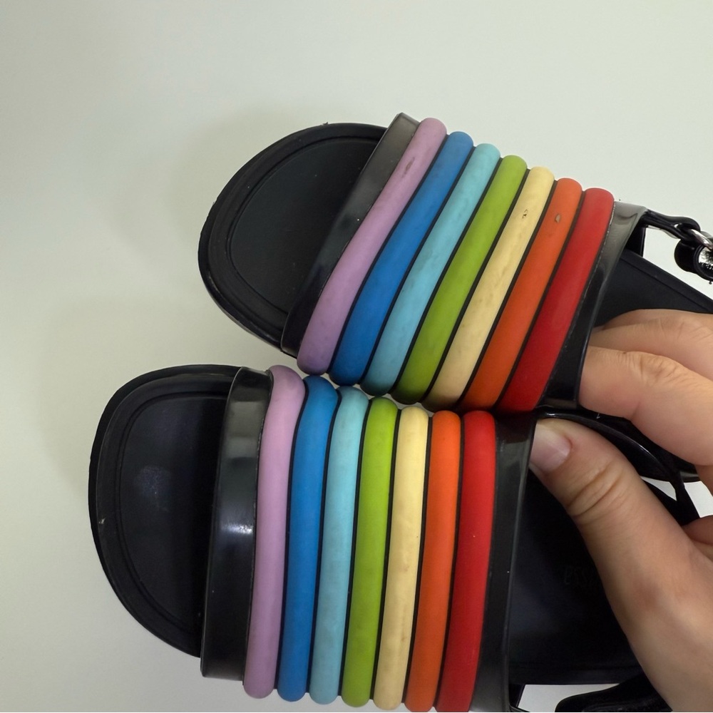 Mini Melissa Toddler Girl's sz 10 Beach Slide Sandal Rainbow Black - Picture 3 of 6